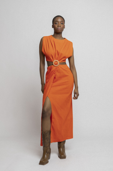 Wholesaler Copperose - Cutout maxi dress with linen-blend buckle