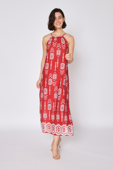 Großhändler Copperose - Langes bedrucktes Kleid mit amerikanischen Armausschnitten