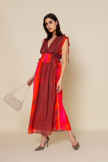 Wholesaler Copperose - long tie-dye print dress with several drawstrings