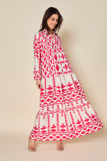 Wholesaler Copperose - long loose and flowing printed dress with long sleeves