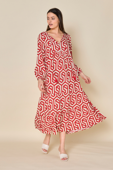 Wholesaler Copperose - long loose printed dress with strappy collar