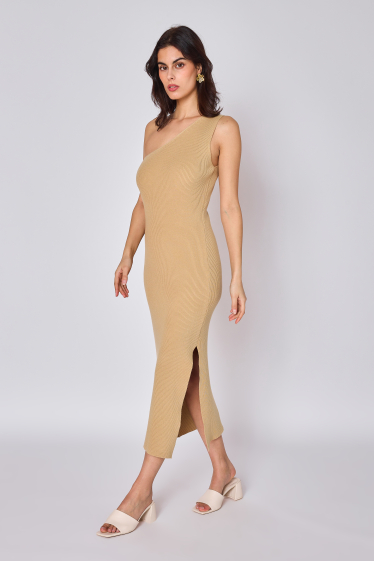 Wholesaler Copperose - long asymmetrical dress in fine ribbed knit
