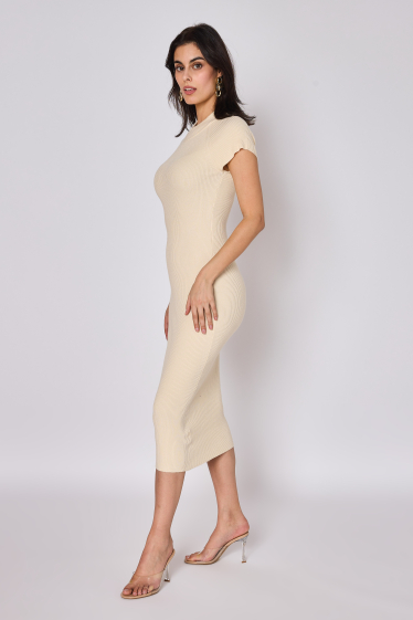 Wholesaler Copperose - long dress with short sleeves in fine ribbed knit