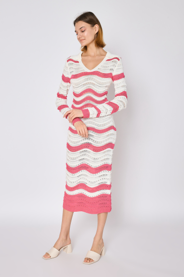 Wholesaler Copperose - long bi-color dress in openwork crochet-style dry knit