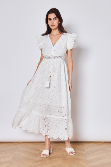 Wholesaler Copperose - long dress in fringed English embroidery