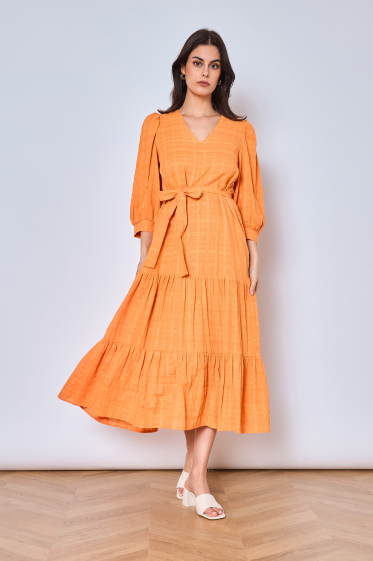 Wholesaler Copperose - long belted cotton dress with 3/4 sleeves