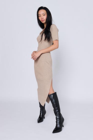 Wholesaler Copperose - long dress in fine ribbed knit with square collar