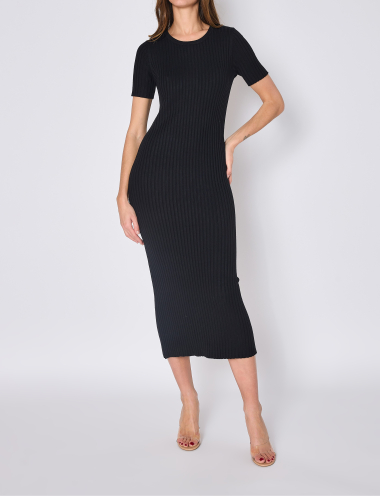 Wholesaler Copperose - long dress in fine flat ribbed knit with short sleeves