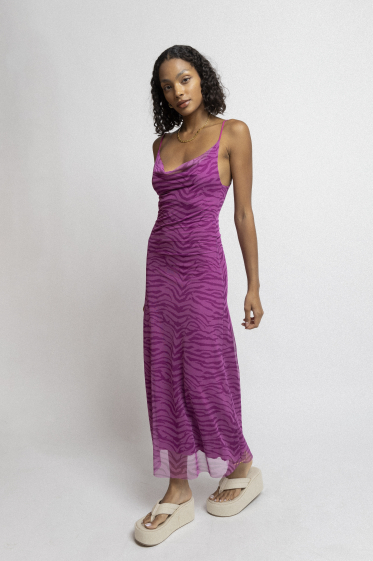 Wholesaler Copperose - Long zebra print tulle dress