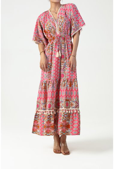 Wholesaler Copperose - long printed dress with pompoms