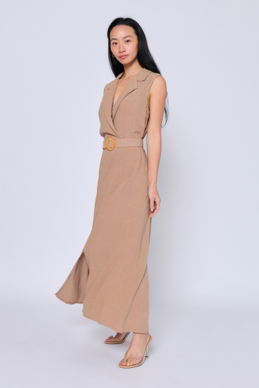 Wholesaler Copperose - long dress mixed with linen and belted