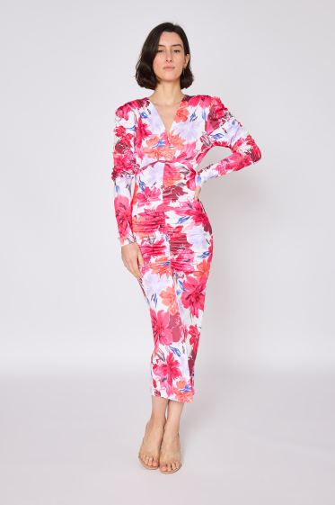 Wholesaler Copperose - long bodycon dress with floral print shoulders
