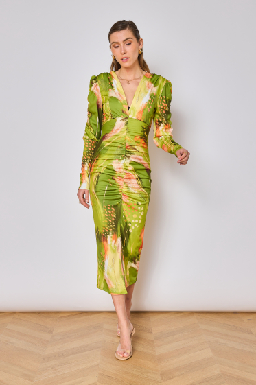 Wholesaler Copperose - printed bodycon maxi dress with shoulder pads