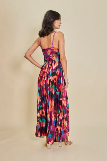 Grossiste Copperose - robe longue plissée à imprimé fleuris
