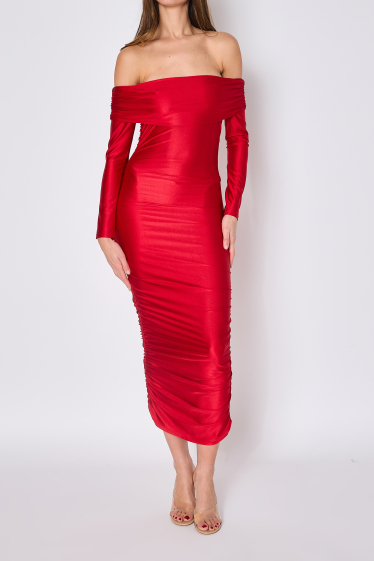 Wholesaler Copperose - long stretch dress with bardot collar