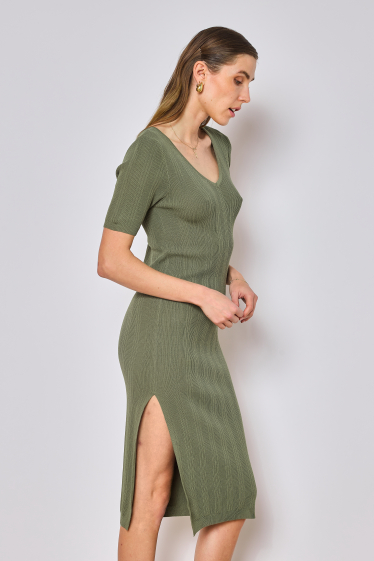 Wholesaler Copperose - mid-length dress with short sleeves in fine ribbed knit