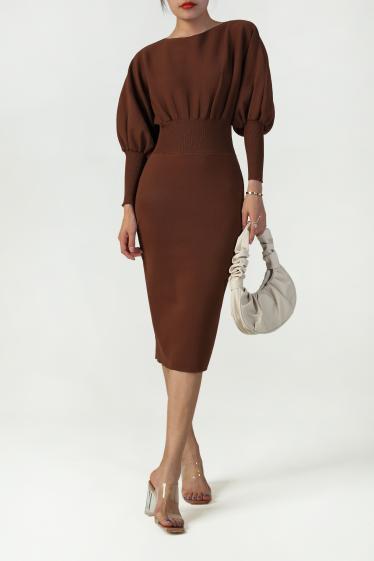Wholesaler Copperose - fine knit midi dress with balloon sleeves