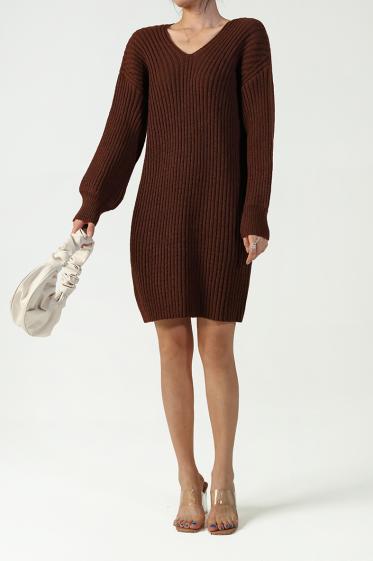 Wholesaler Copperose - midi dress in fine ribbed knit with long sleeves