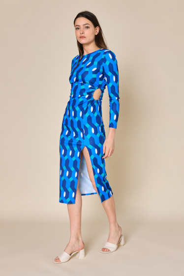 Wholesaler Copperose - printed mid-length dress with shoulder pads and side opening