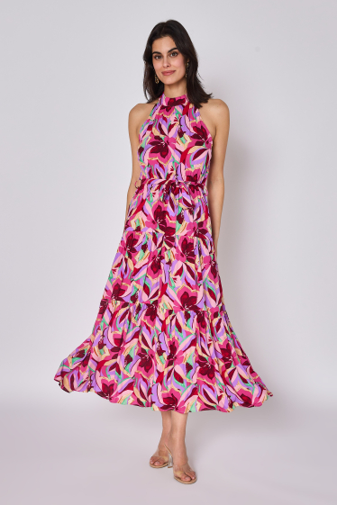 Wholesaler Copperose - Belted floral print midi dress