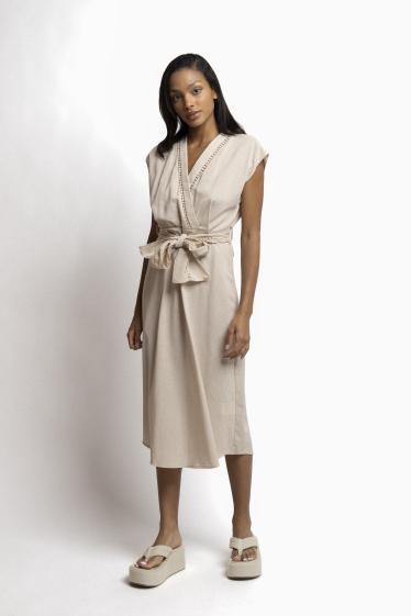 Wholesaler Copperose - Belted midi dress with linen