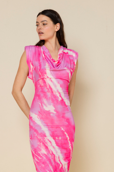 Wholesaler Copperose - Floating neck tie-dye print midi dress
