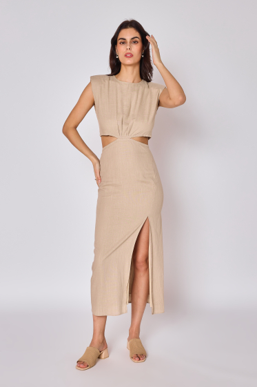 Wholesaler Copperose - cutout linen-blend midi dress