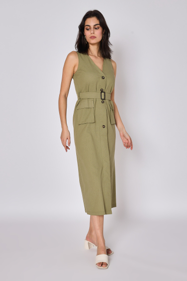 Wholesaler Copperose - Belted linen-blend midi dress