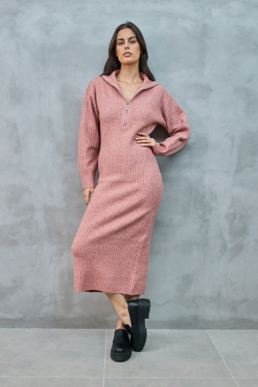 Wholesaler Copperose - fine knit jumper dress with trucker collar