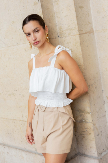 Wholesaler Copperose - belted pleated shorts with linen