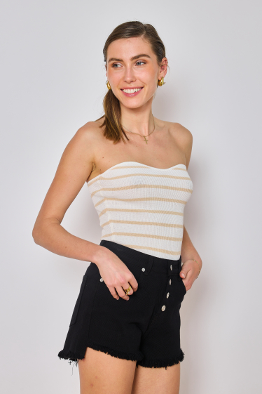 Wholesaler Copperose - strapless top with sweetheart neckline in fine striped knit