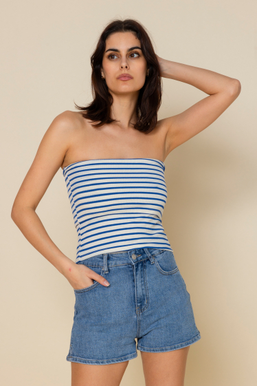 Wholesaler Copperose - strapless cropped top in fine striped knit