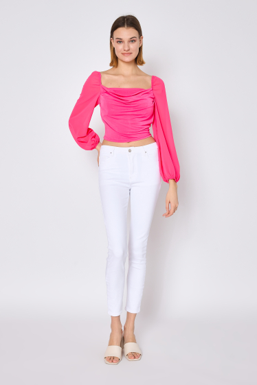 Wholesaler Copperose - cropped bi-material top with square neckline and long sleeves
