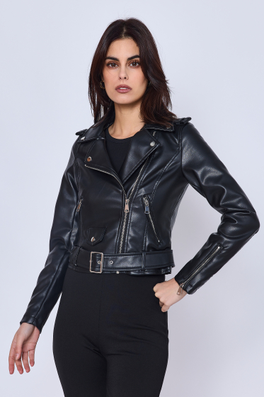 Wholesaler Copperose - short faux leather perfecto jacket with zipped cuffs