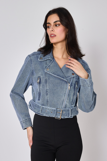 Wholesaler Copperose - cropped denim perfecto jacket with zipped pockets