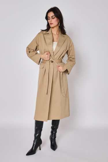 Wholesaler Copperose - long trench jacket with flap pockets and roll-up sleeves