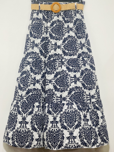 Mayorista Coraline - Falda larga de algodón con cinturón con estampado de flores