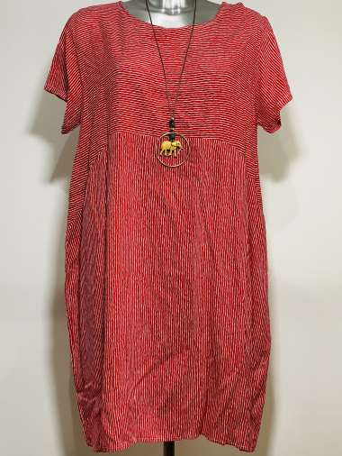 Wholesaler Coraline - Striped print mid-length dress with elephant necklace