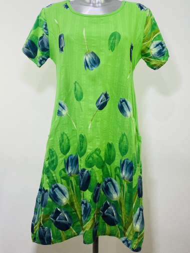 Wholesaler Coraline - Mid-length dress with tulip print pockets