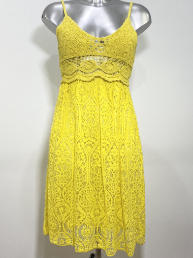 Großhändler Coraline - Mittellanges Kleid aus halber Baumwolle mit Spitzenprint
