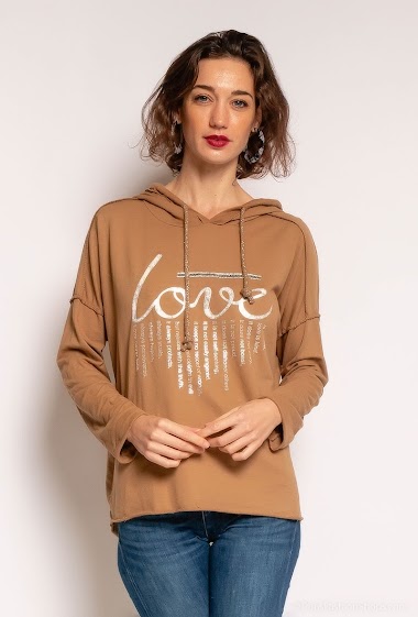 Hoodie with writing and sequins