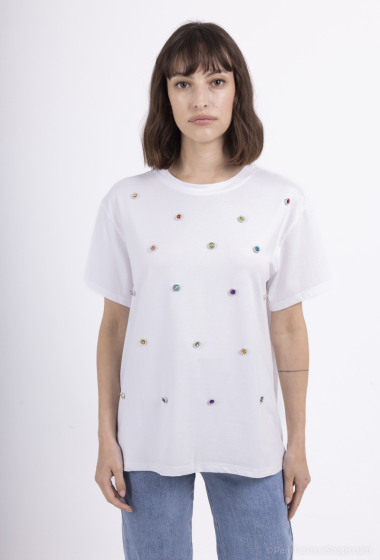 Grossiste Coraline - T-shirt à col rond imprimé perles ovales