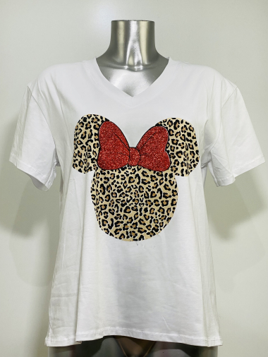 Großhändler Coraline - T-Shirt mit V-Ausschnitt und Fliege-Print