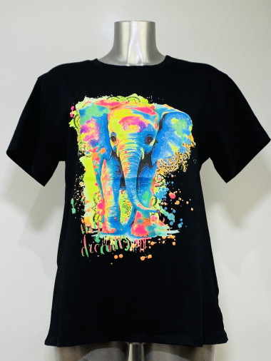 Grossiste Coraline - T-shirt à imprimé éléphant multicolore