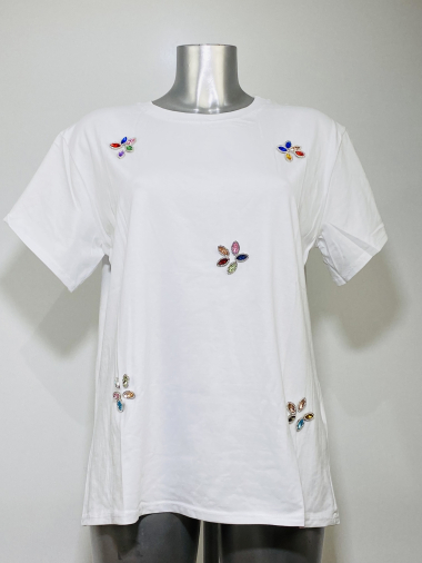 Mayorista Coraline - Camiseta estampado flores pedrería