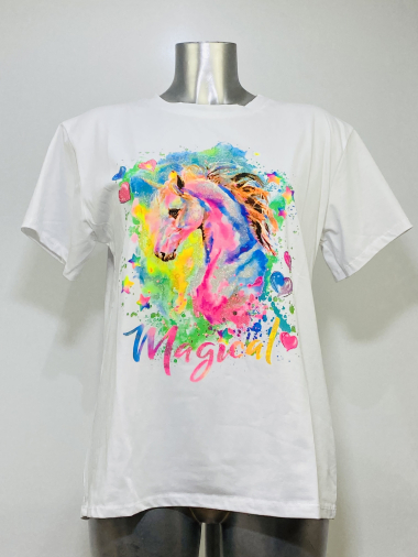 Großhändler Coraline - Mehrfarbiges T-Shirt mit Einhorn-Print