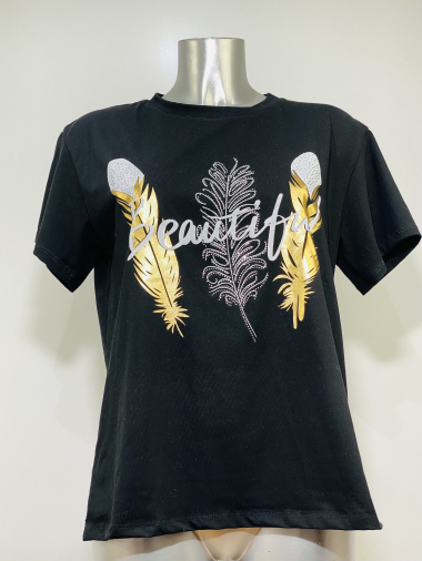 Grossiste Coraline - T-shirt à imprimé plumes