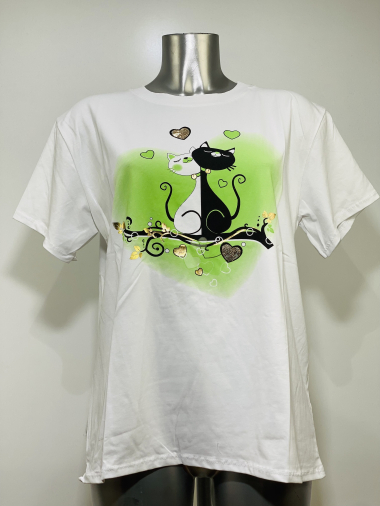 Grossiste Coraline - T-shirt à imprimé un couple de chat