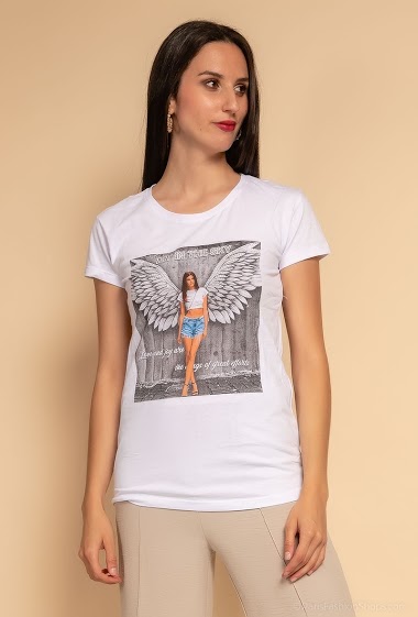 Grossiste Coraline - T-shirt avec ailes d'ange et strass