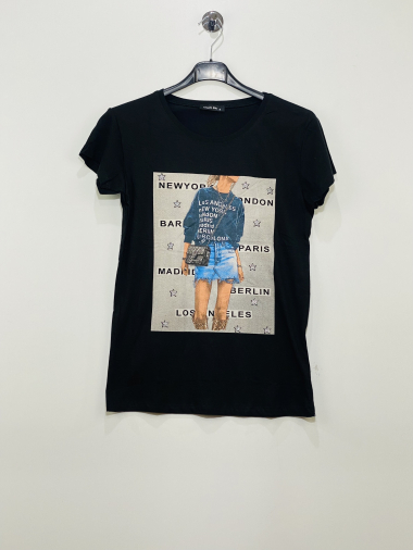 Wholesaler Coraline - T-shirt with print and rhinestones